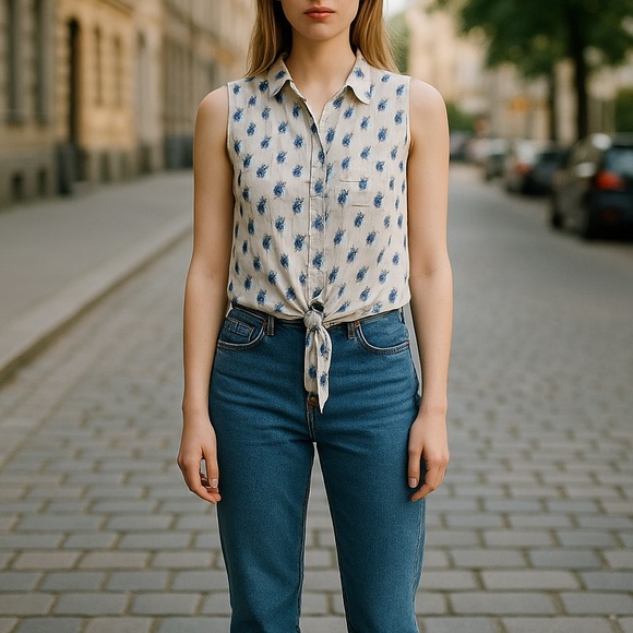 White & blue bugs design top size Small NWOT - Picture 3 of 7